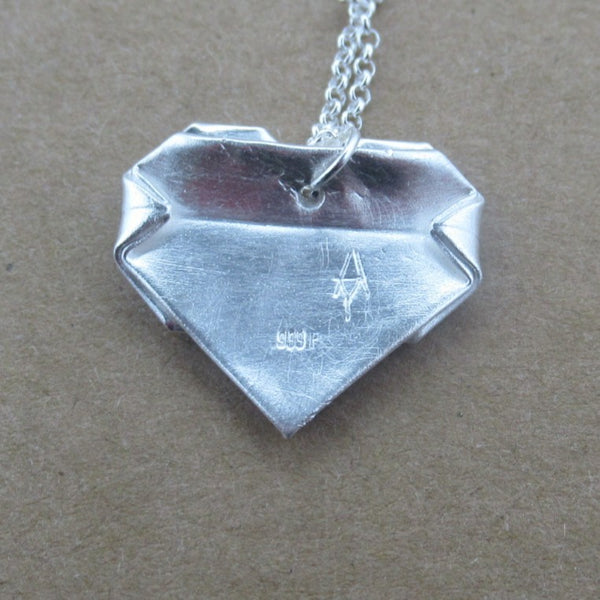 Origami Heart Pendant in Fine Silver - PartsbyNC Industrial Jewelry
