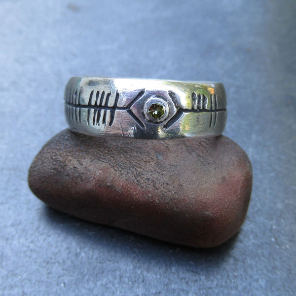 Custom Ogham Ring in Fine Silver and Diamonds - PartsbyNC Industrial Jewelry