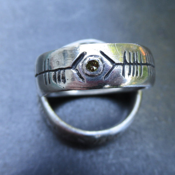Custom Ogham Ring in Fine Silver and Diamonds - PartsbyNC Industrial Jewelry