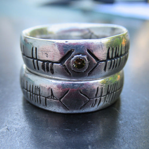 Custom Ogham Ring in Fine Silver and Diamonds - PartsbyNC Industrial Jewelry