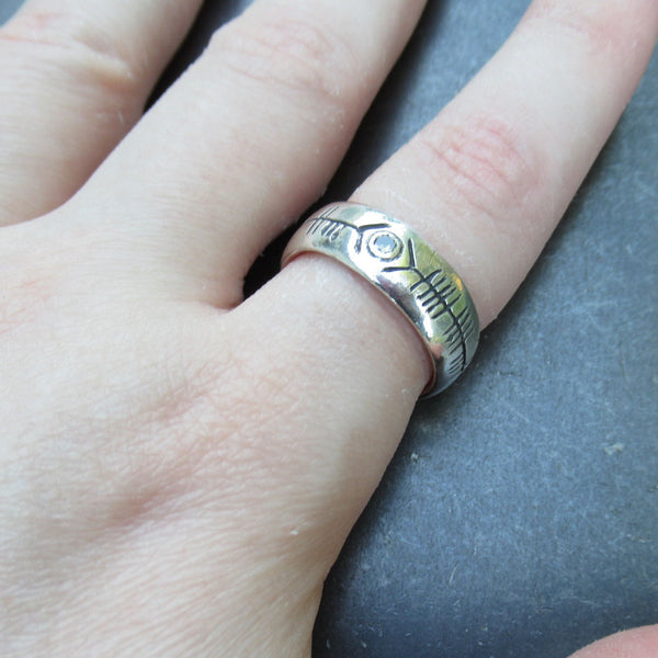 Custom Ogham Ring in Fine Silver and Diamonds - PartsbyNC Industrial Jewelry