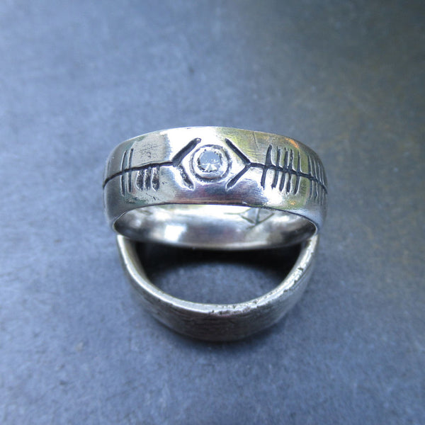 Custom Ogham Ring in Fine Silver and Diamonds - PartsbyNC Industrial Jewelry