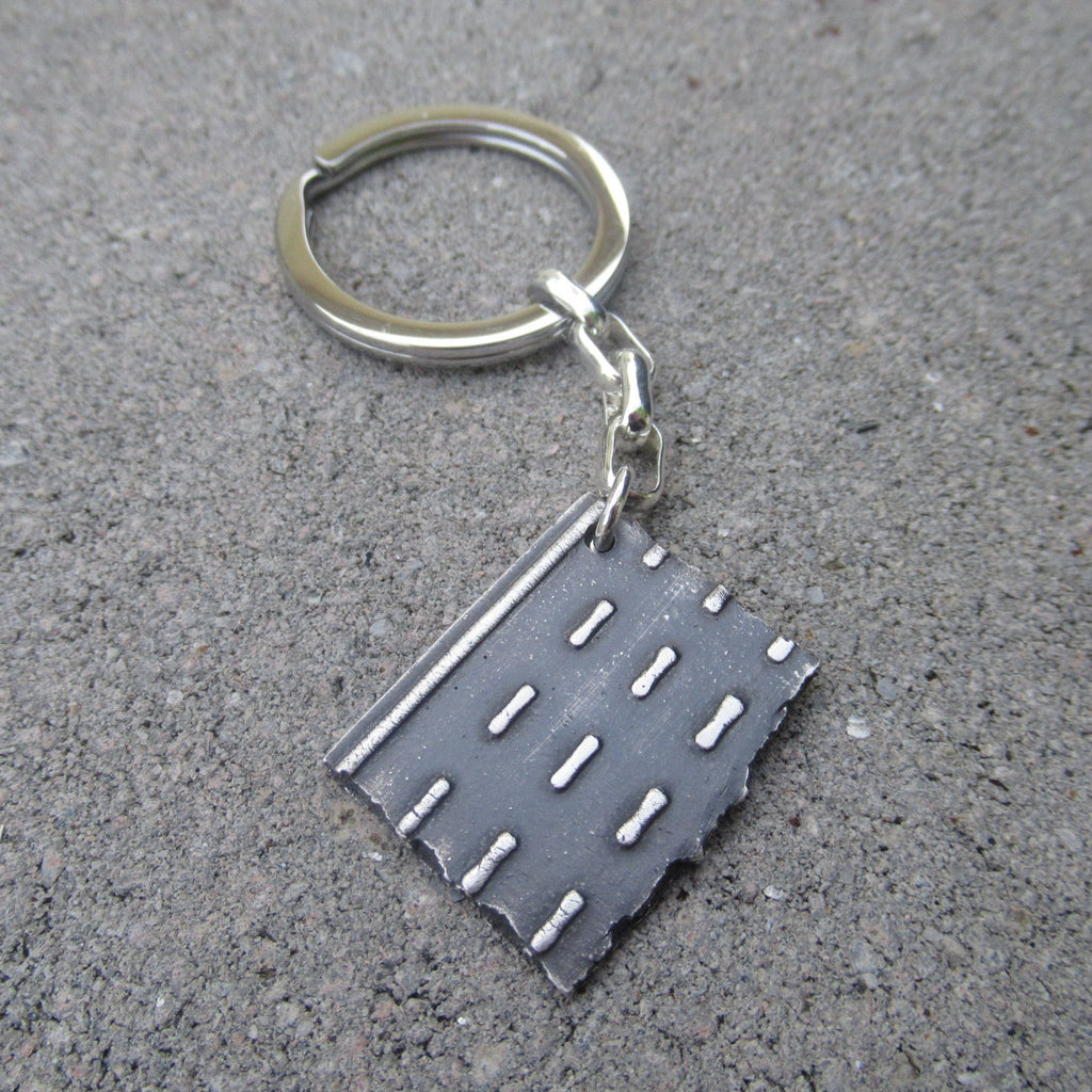 Key Chain Road Fragment in Sterling Silver - Own the Road - PartsbyNC Industrial Jewelry