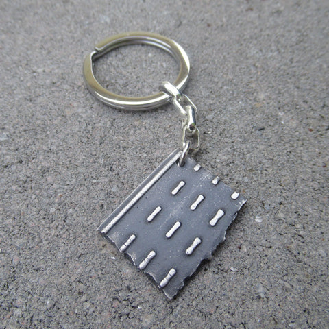 Key Chain Road Fragment in Sterling Silver - Own the Road - PartsbyNC Industrial Jewelry