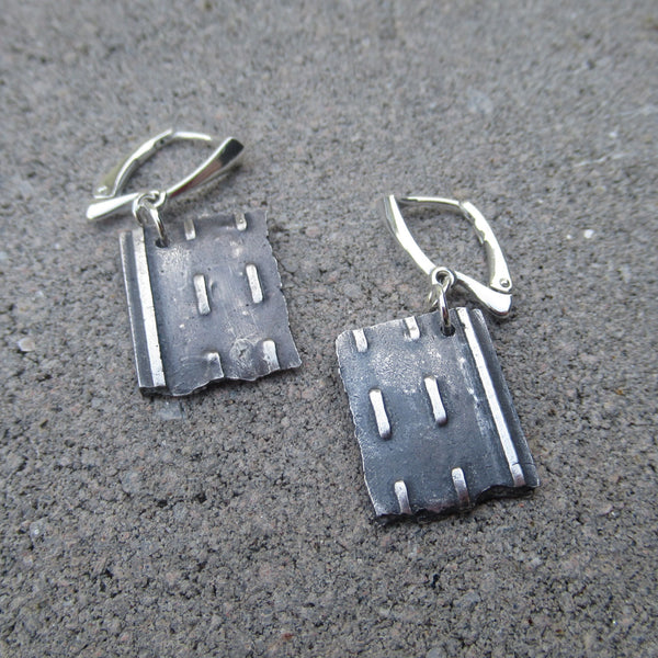 Road Fragment Earrings in Sterling Silver - Own the Road - PartsbyNC Industrial Jewelry