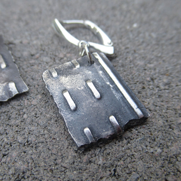 Road Fragment Earrings in Sterling Silver - Own the Road - PartsbyNC Industrial Jewelry
