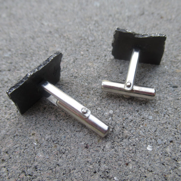 Road Fragment Cuff Links in Sterling Silver - Own the Road - PartsbyNC Industrial Jewelry