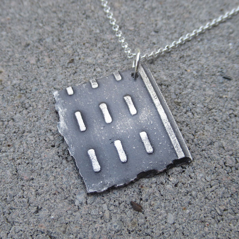 Large Road Fragment Pendant in Sterling Silver - Own the Road - PartsbyNC Industrial Jewelry