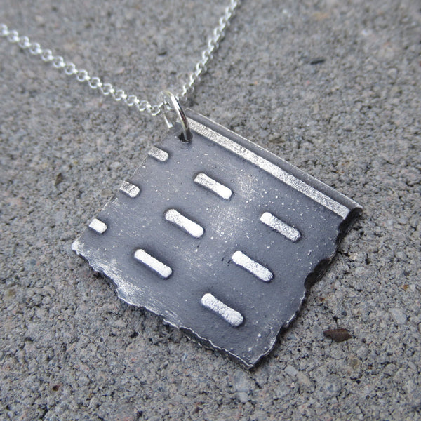 Large Road Fragment Pendant in Sterling Silver - Own the Road - PartsbyNC Industrial Jewelry