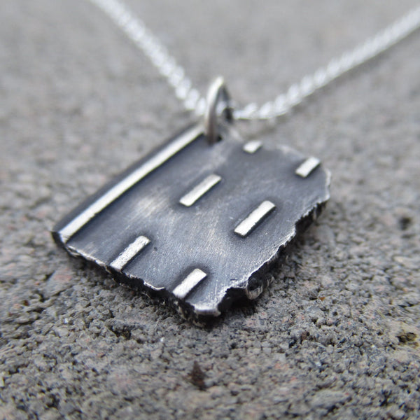 Small Road Fragment Pendant in Sterling Silver - Own the Road - PartsbyNC Industrial Jewelry