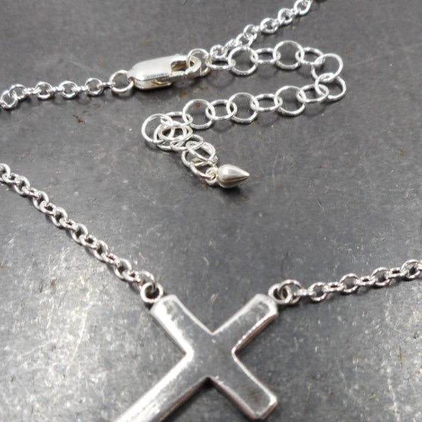 Hanging Cross Necklace in Sterling & Fine Silver - PartsbyNC Industrial Jewelry