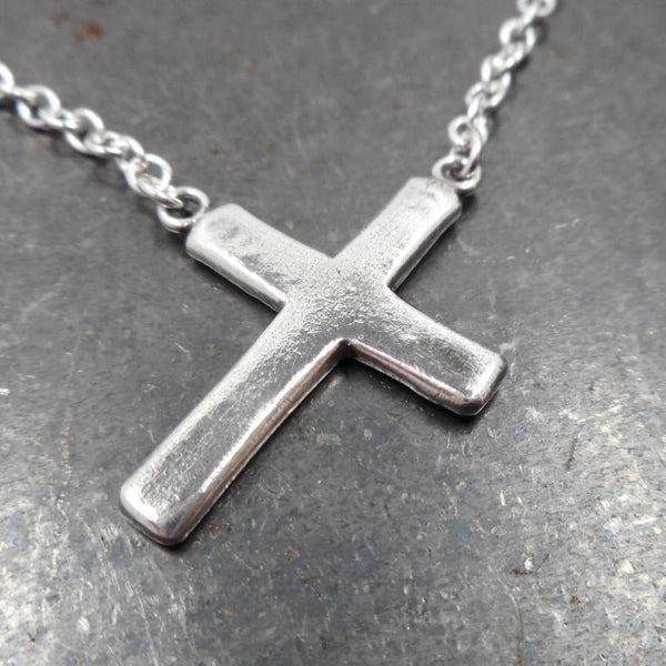 Hanging Cross Necklace in Sterling & Fine Silver - PartsbyNC Industrial Jewelry