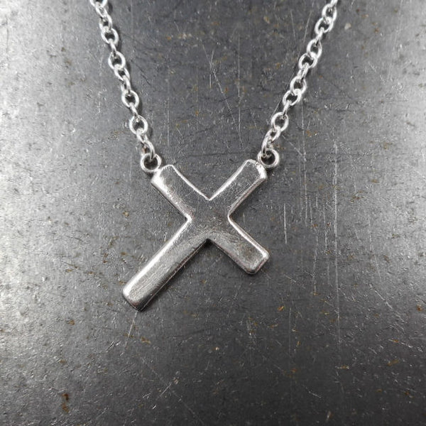 Hanging Cross Necklace in Sterling & Fine Silver - PartsbyNC Industrial Jewelry