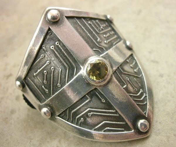 Cyber Shield Ponytail Holder in Fine Silver - PartsbyNC Industrial Jewelry