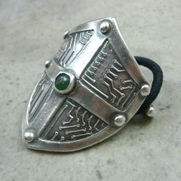 Cyber Shield Ponytail Holder in Fine Silver - PartsbyNC Industrial Jewelry