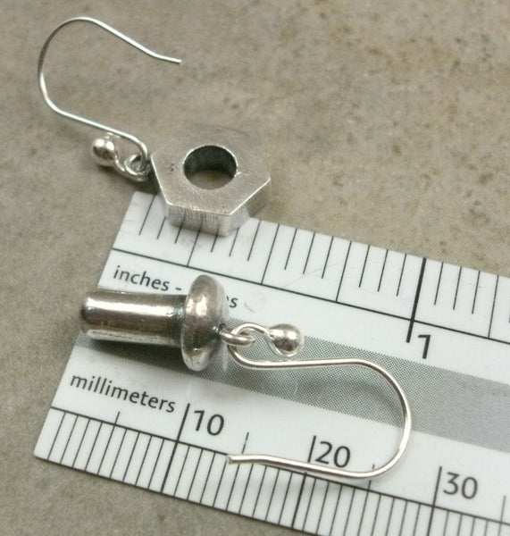 Nut & Bolt Earrings in Sterling Silver - PartsbyNC Industrial Jewelry