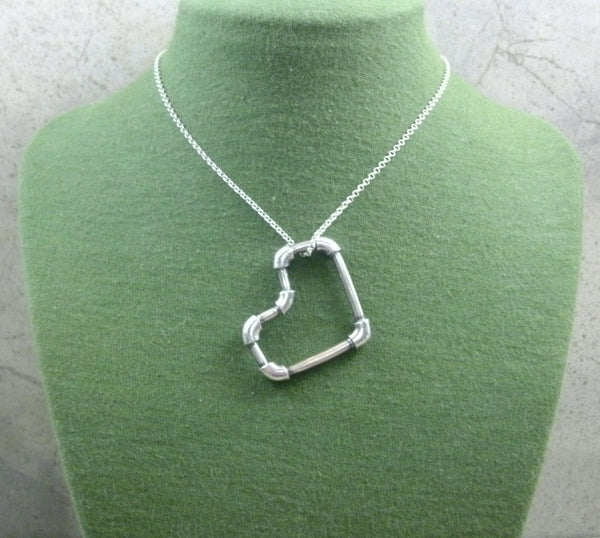 Lead Pipe Heart Necklace in Fine Silver - PartsbyNC Industrial Jewelry