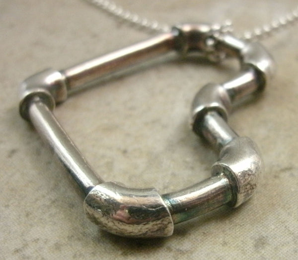 Lead Pipe Heart Necklace in Fine Silver - PartsbyNC Industrial Jewelry