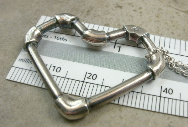 Lead Pipe Heart Necklace in Fine Silver - PartsbyNC Industrial Jewelry