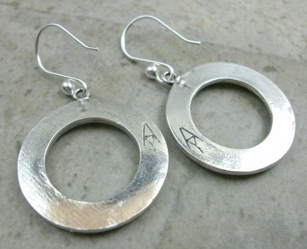 Port Hole Hoop Earrings in Fine Silver - PartsbyNC Industrial Jewelry
