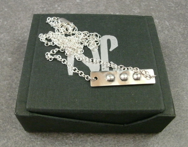 Bar with Rivets Necklace in Sterling & Fine Silver - PartsbyNC Industrial Jewelry