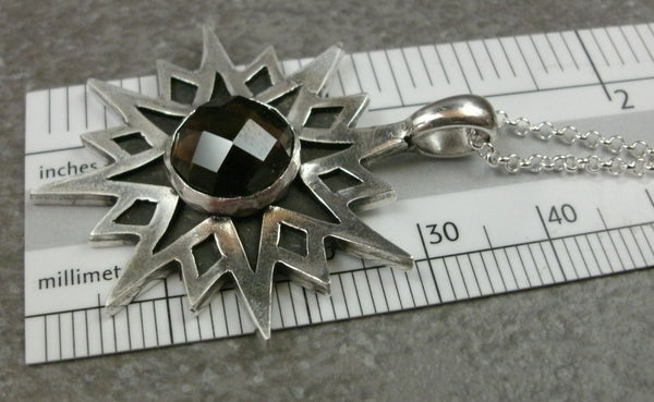Sun Star Pendant in Fine Silver with 10mm Quartz Cabochon - PartsbyNC Industrial Jewelry