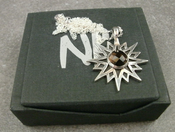 Sun Star Pendant in Fine Silver with 10mm Quartz Cabochon - PartsbyNC Industrial Jewelry
