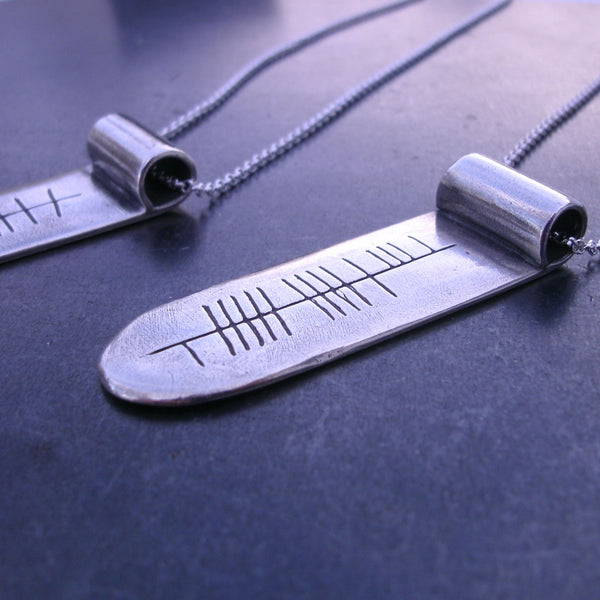 Personalized Ogham Name Scroll Pendant in Fine Silver - PartsbyNC Industrial Jewelry
