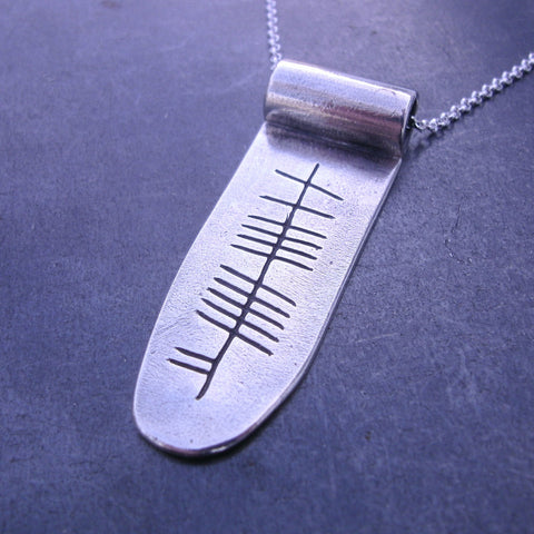 Personalized Ogham Name Scroll Pendant in Fine Silver - PartsbyNC Industrial Jewelry