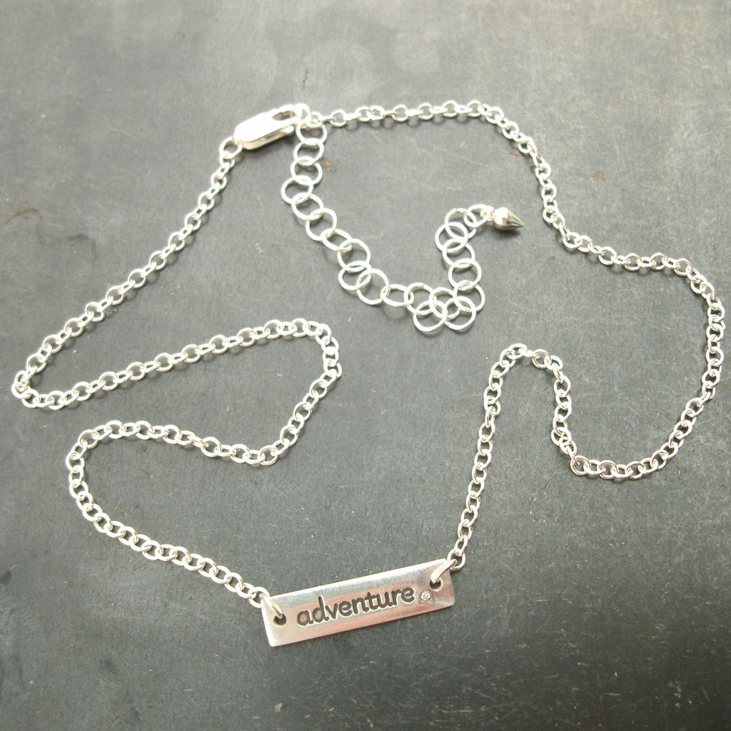 Word Necklace in Sterling & Fine Silver with Diamonds - PartsbyNC Industrial Jewelry