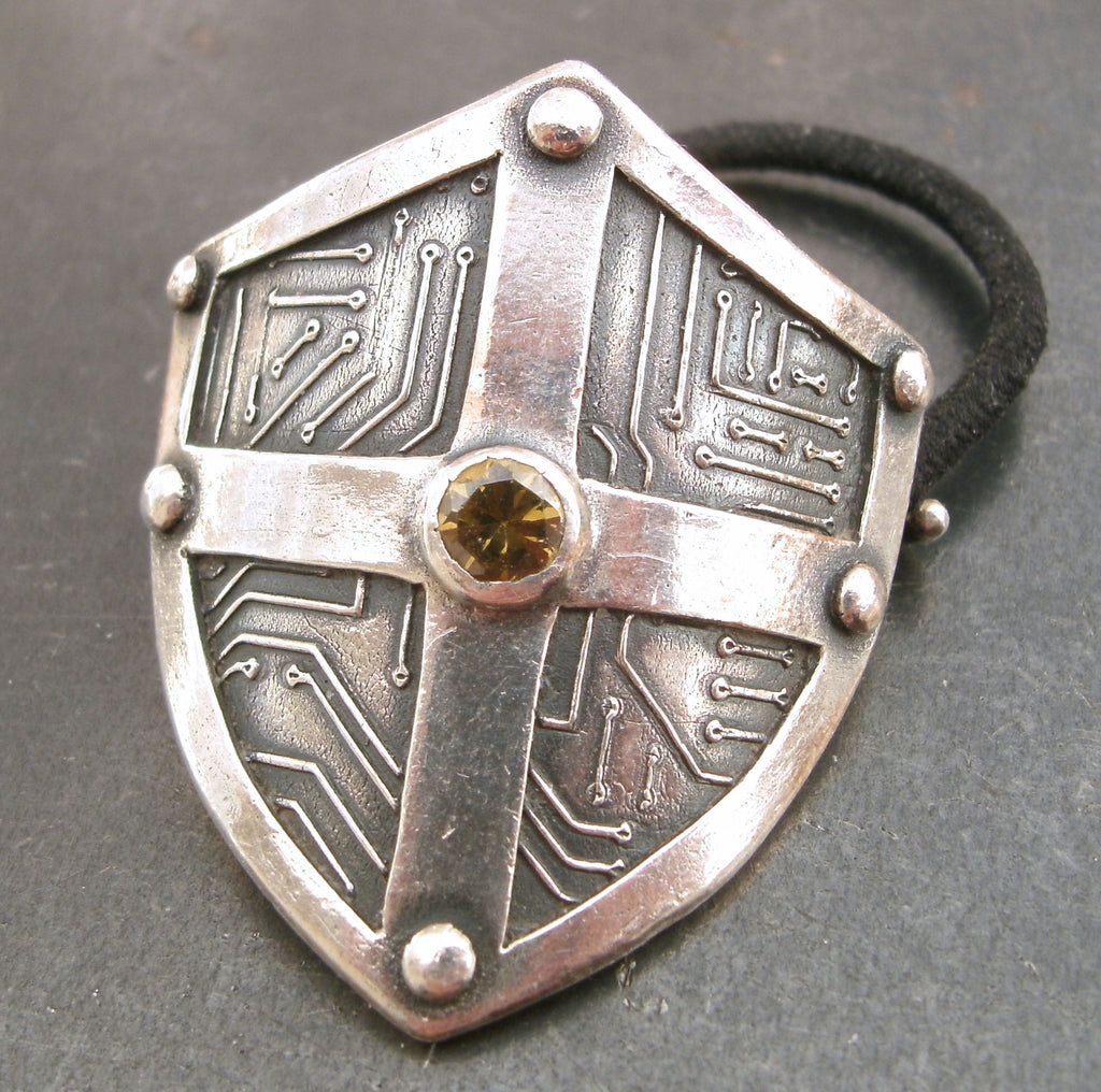 Cyber Shield Ponytail Holder in Fine Silver - PartsbyNC Industrial Jewelry