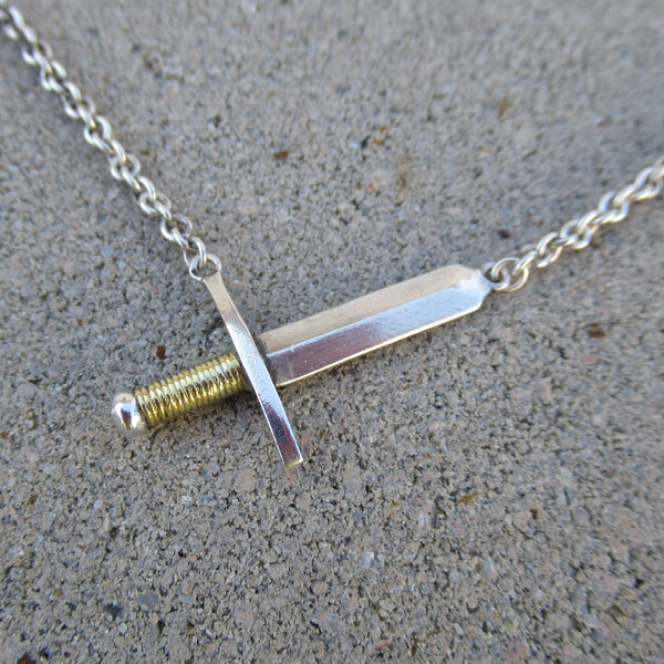 Sword Necklace in Fine Silver & 22k Gold - PartsbyNC Industrial Jewelry