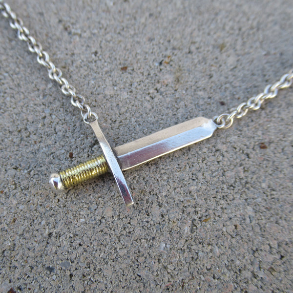 Sword Necklace in Fine Silver & 22k Gold - PartsbyNC Industrial Jewelry