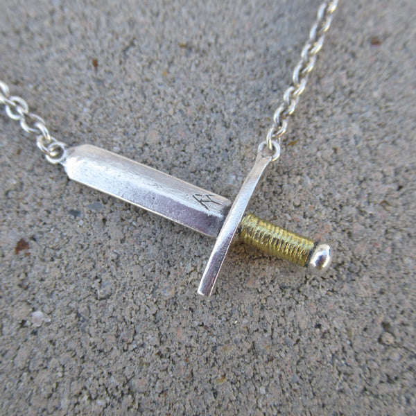 Sword Necklace in Fine Silver & 22k Gold - PartsbyNC Industrial Jewelry