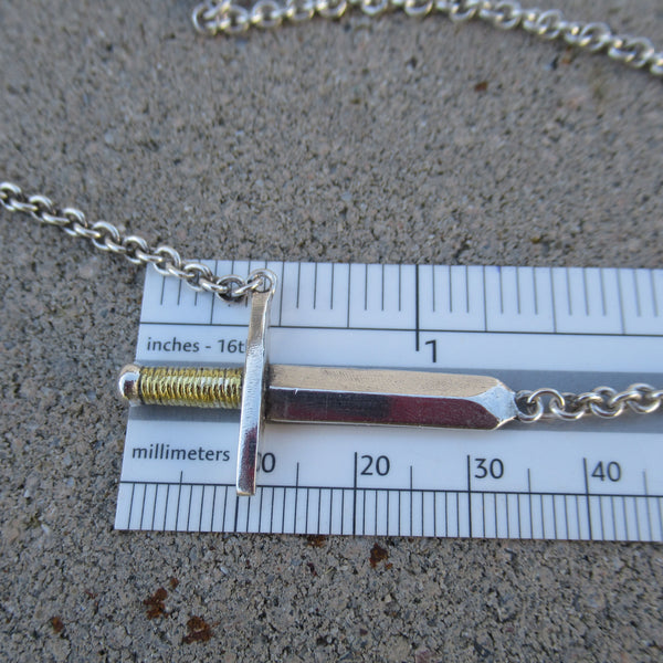 Sword Necklace in Fine Silver & 22k Gold - PartsbyNC Industrial Jewelry