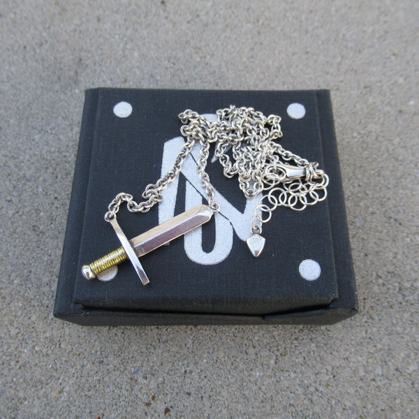 Sword Necklace in Fine Silver & 22k Gold - PartsbyNC Industrial Jewelry