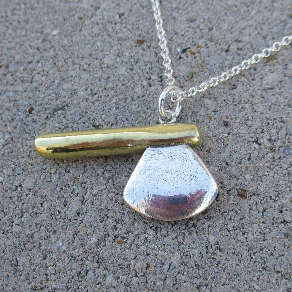 Axe Pendant in Fine Silver & 22k Gold - PartsbyNC Industrial Jewelry