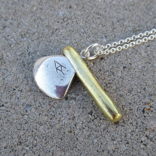 Axe Pendant in Fine Silver & 22k Gold - PartsbyNC Industrial Jewelry