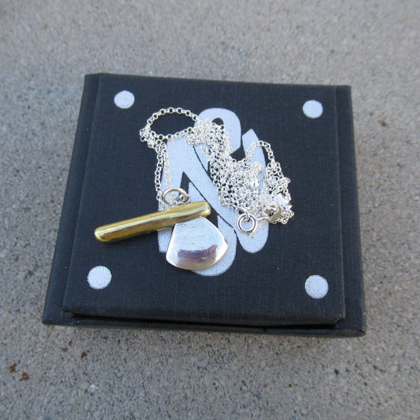 Axe Pendant in Fine Silver & 22k Gold - PartsbyNC Industrial Jewelry