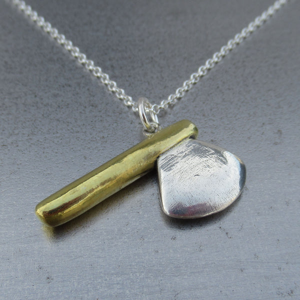 Axe Pendant in Fine Silver & 22k Gold - PartsbyNC Industrial Jewelry