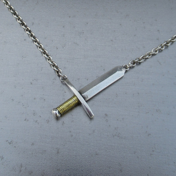 Sword Necklace in Fine Silver & 22k Gold - PartsbyNC Industrial Jewelry