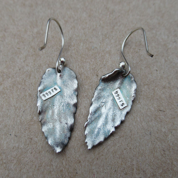 Real Mint Leaf Earrings in Fine Silver