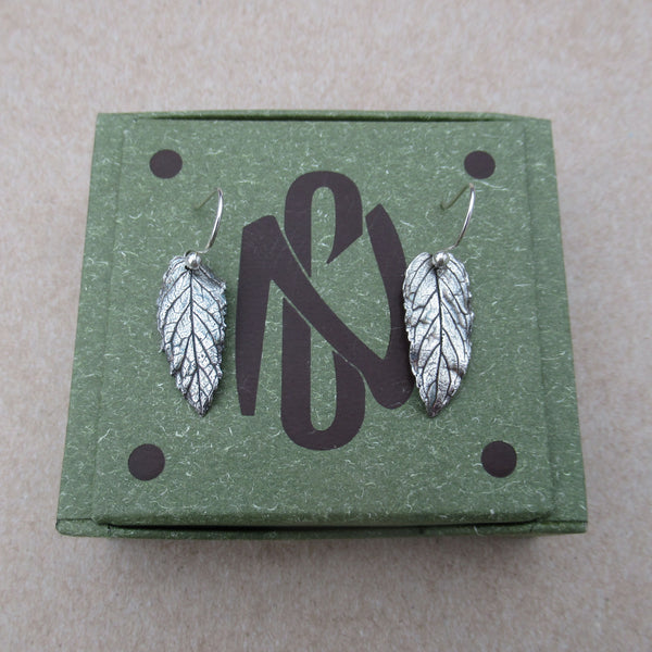 Real Mint Leaf Earrings in Fine Silver