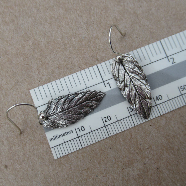 Real Mint Leaf Earrings in Fine Silver