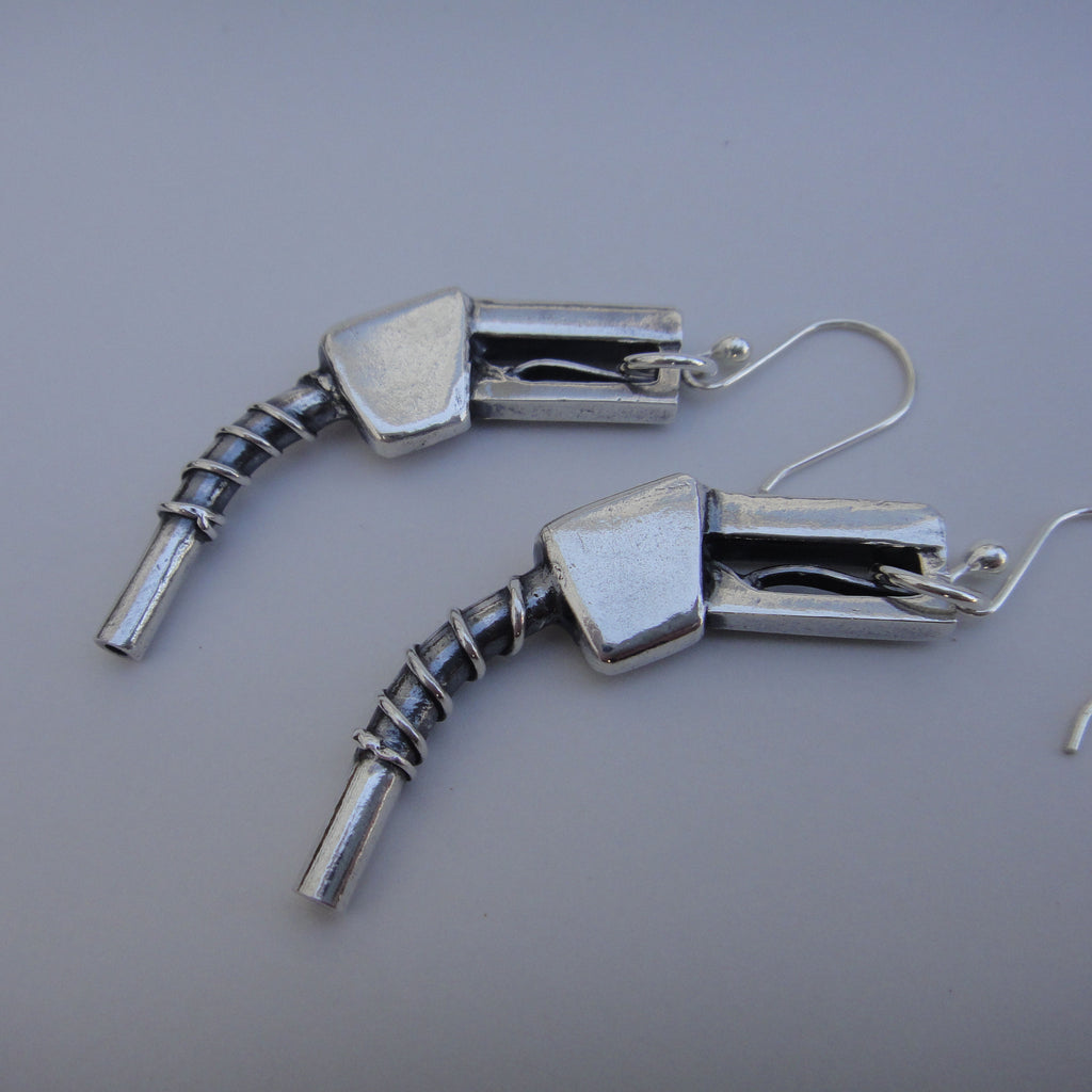 Gas Pump Earrings in Sterling Silver - PartsbyNC Industrial Jewelry