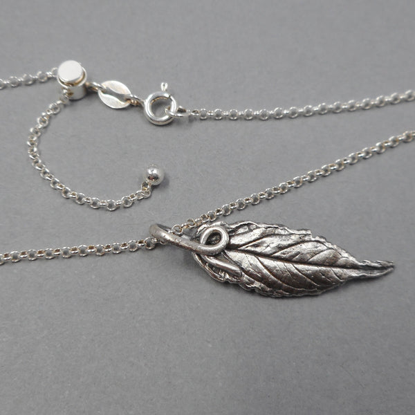 Fine Silver Leaf Pendant on Adjustable Sterling Silver Chain from PartsbyNC