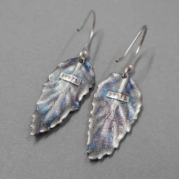 Fine Silver Botanical Mint Earrings with Patina from PartsbyNC