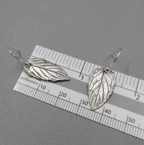 Small Fine Silver Mint Leaf Earrings from PartsbyNC
