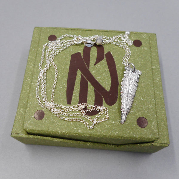 Fern Tip Pendant in Fine Silver
