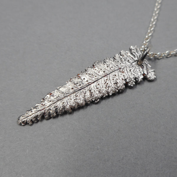 Fern Tip Pendant in Fine Silver